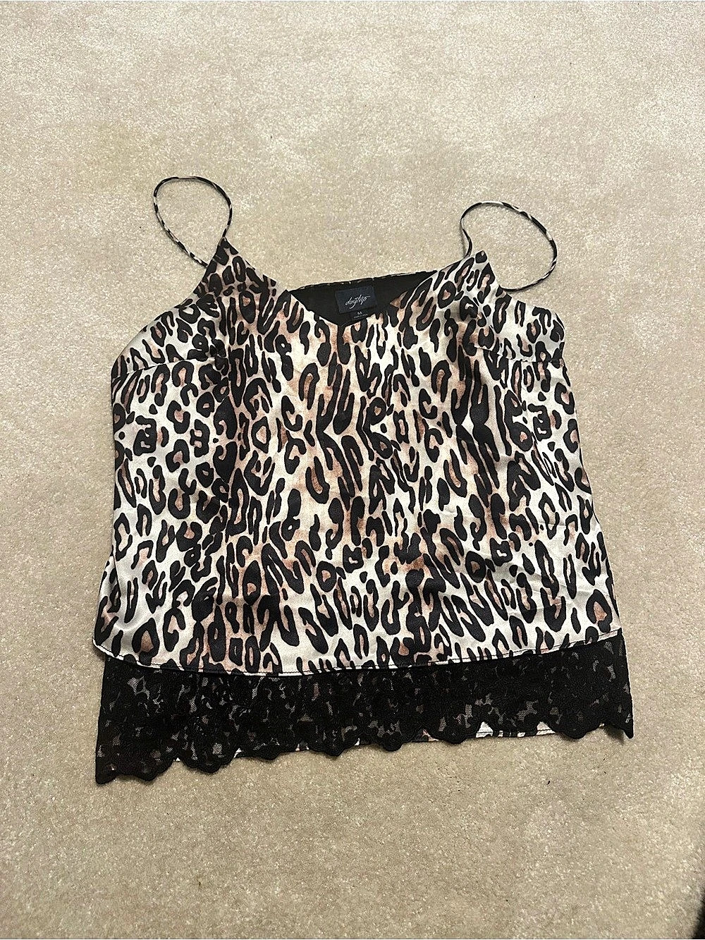daytrip V-Neck Printed Tank Leopard Cami Brown & Black Medium